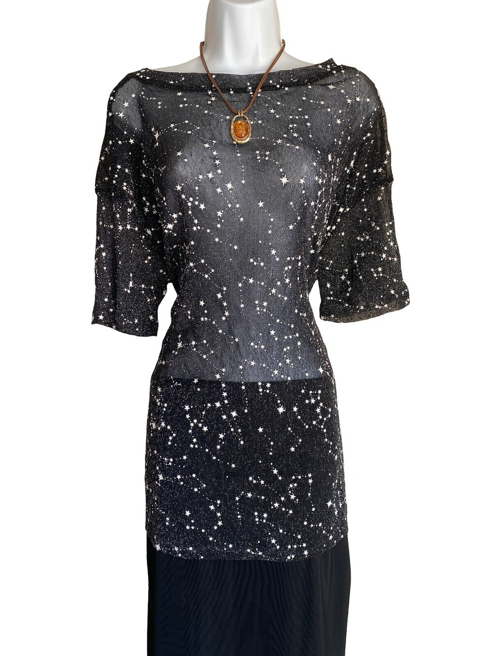 VTG Women's Plus 1X Black Starry Tunic Blouse Whimsigoth Goth Dark Romance Fall